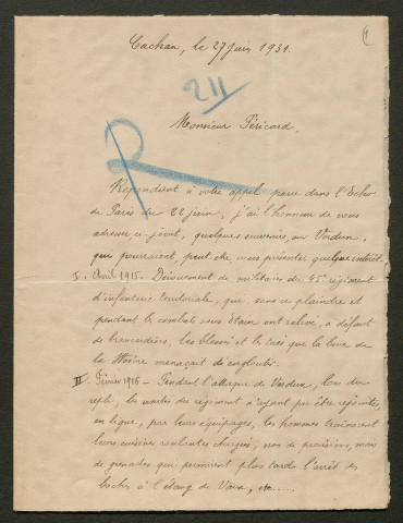 Témoignage de Rémy (Capitaine adjudant major) et correspondance avec Jacques Péricard