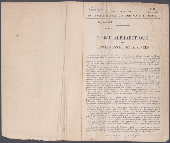 Table des successions et absences du bureau de Saint-Valery-sur-Somme