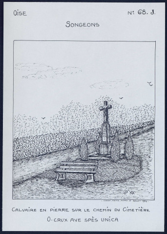 Songeons (Oise) : calvaire en pierre sur le chemin du cimetière - (Reproduction interdite sans autorisation - © Claude Piette)