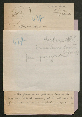 Témoignage de Horlaville, P. et correspondance avec Jacques Péricard