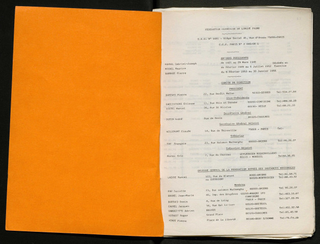Opuscule (année 1983). Fédération française de Longue Paume : liste des sociétés, classement des joueurs et calendrier
