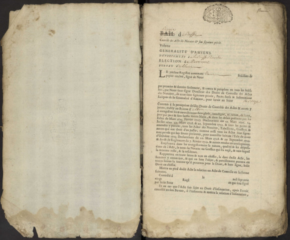 Contrôle des actes du bureau d'Albert pour la période du 31 août 1725 au 14 janvier 1727