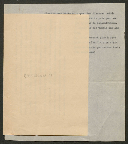 Témoignage de Baertsonn, M. et correspondance avec Jacques Péricard