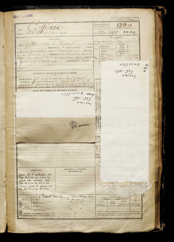 Coffinier, Marcel Michel Marie, né le 03 mai 1901 à Amiens (Somme), classe 1921, matricule n° 929, Bureau de recrutement d'Amiens