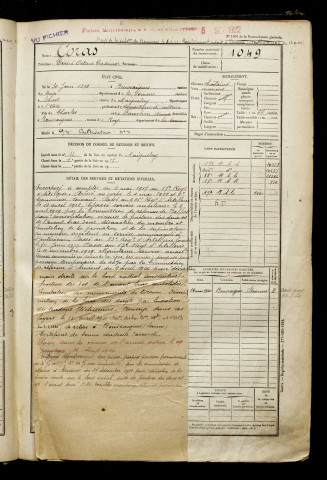 Coras, Désiré Octave Casimir, né le 30 juin 1898 à Beuvraignes (Somme), classe 1918, matricule n° 1049, Bureau de recrutement de Péronne