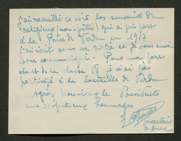 Témoignage de Gautier (Caporal - devenu religieux) et correspondance avec Jacques Péricard