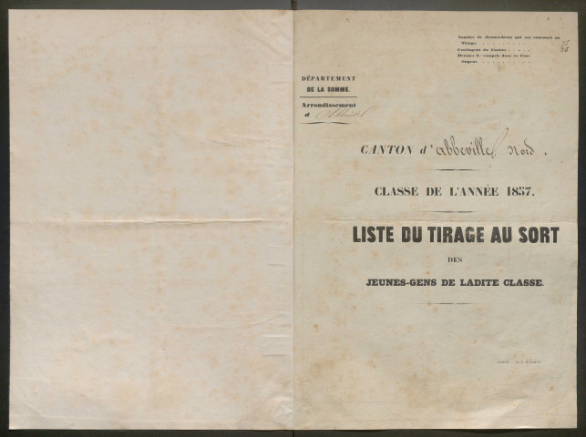 Tirage au sort (arrondissement d'Abbeville) de l'année 1857