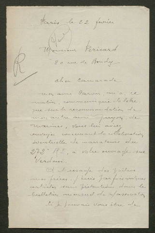 Témoignage de Le Mérer, René Arsène et correspondance avec Jacques Péricard