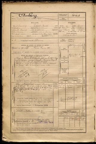 Aubry, Joseph Raymond Abeilard, né le 01 juin 1869 à Mesnil-Bruntel (Somme), classe 1889, matricule n° 1004, Bureau de recrutement de Péronne