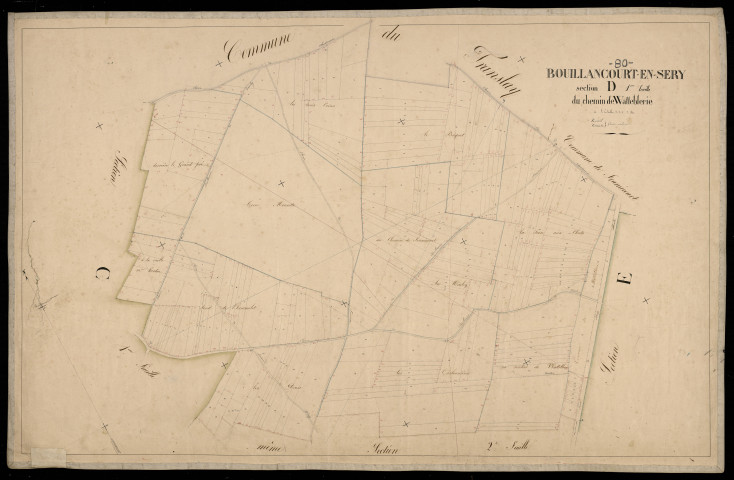 Plan du cadastre napoléonien - Bouillancourt-en-Sery : Chemin de Watteblerie (Le), D1