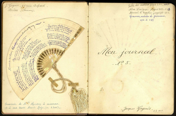 Journal d'un jeune amiénois. "Mon journal n° 5, Jacques Gogois, 13 ans, 1920-1921"