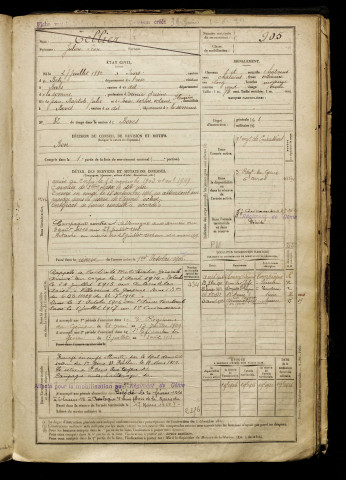 Tellier, Julien Léon, né le 27 juillet 1882 à Ivors (Oise), classe 1902, matricule n° 905, Bureau de recrutement d'Amiens