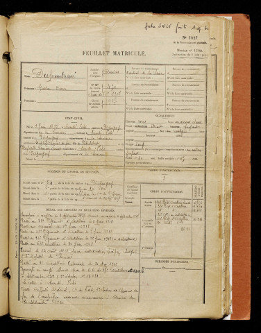 Dupontreué, Gaston Henri, né le 09 juin 1897 à Condé-Folie (Somme), classe 1917, matricule n° 450, Bureau de recrutement d'Amiens