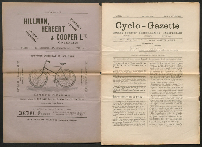 Cyclo-Gazette. Organe sportif hebdomadaire indépendant, numéro 10