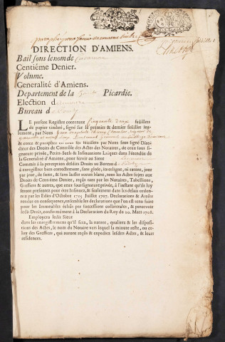 Centième denier du bureau de Conty pour la période du 19 juin 1728 au 23 août 1729