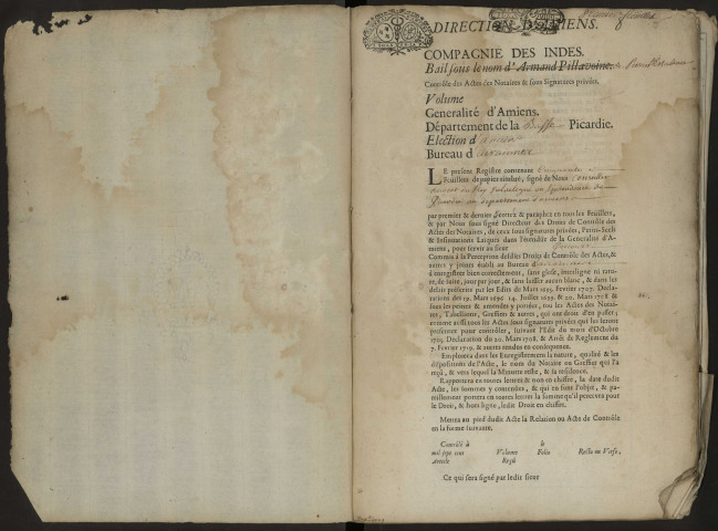 Contrôle des actes du bureau d'Airaines pour la période du 17 mai 1725 au 28 octobre 1725