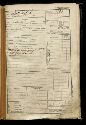 Lourdel, Lucien Adolphe Louis, né le 06 décembre 1896 à Doullens (Somme), classe 1916, matricule n° 1467, Bureau de recrutement d'Amiens