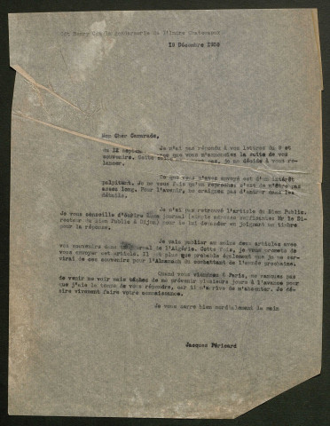 Témoignage de Henry (Lieutenant) et correspondance avec Jacques Péricard