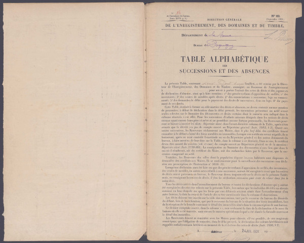 Table des successions et absences du bureau de Picquigny