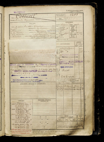 Cotterel, Charles Raymond, né le 04 novembre 1897 à Amiens (Somme), classe 1917, matricule n° 1285, Bureau de recrutement d'Amiens