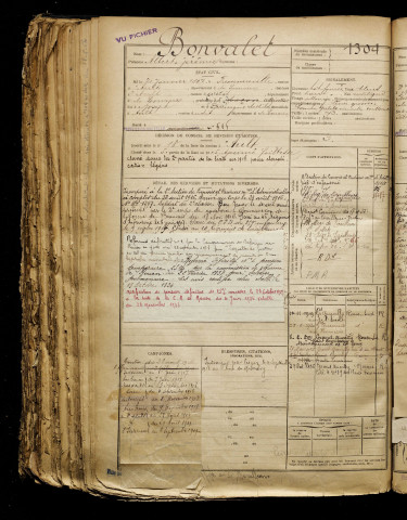 Bonvalet, Albert Jérémie, né le 21 janvier 1897 à Fressenneville (Somme), classe 1917, matricule n° 1304, Bureau de recrutement d'Abbeville