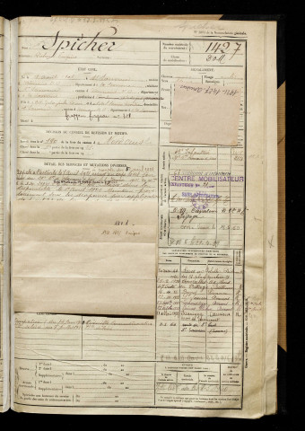 Spicher, Richard Eugène, né le 18 août 1901 à Saint-Sauveur (Somme), classe 1921, matricule n° 1427, Bureau de recrutement d'Amiens