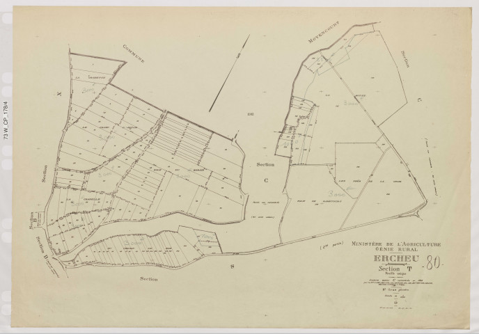 Plan du cadastre rénové - Ercheu : section T