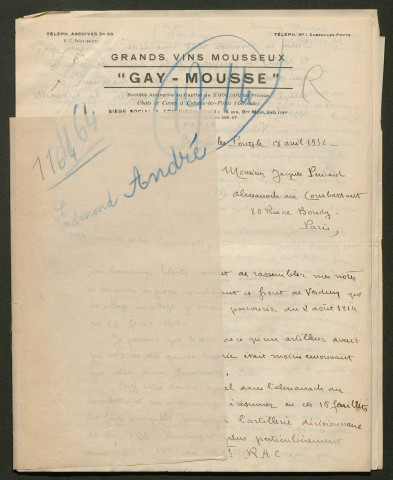 Témoignage de André, Edmond et correspondance avec Jacques Péricard
