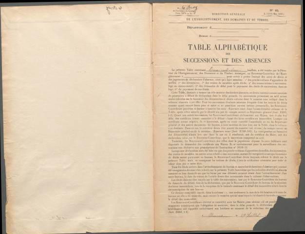 Table des successions et absences du bureau de Bray-sur-Somme