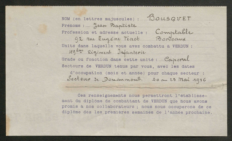 Témoignage de Bousquet, Jean-Baptiste et correspondance avec Jacques Péricard