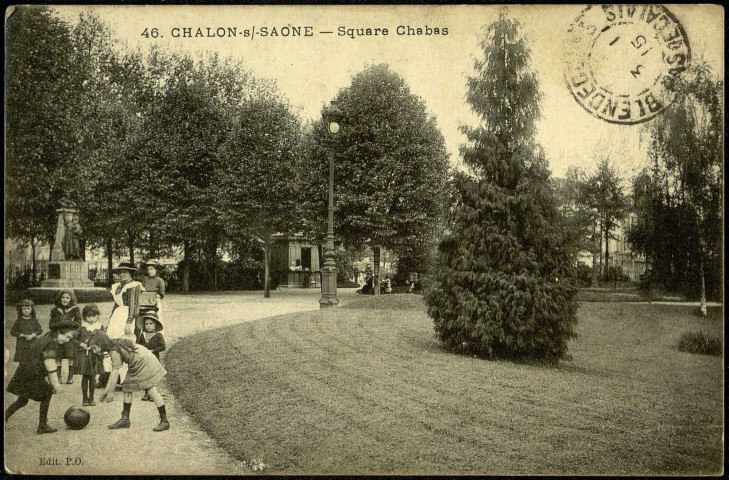 Châlon-sur-Saône. Square Chabas. - Carte adressée par Victor Bardoux à à M. et Mme Cleenewerck à Blendecques (Pas-de-Calais)