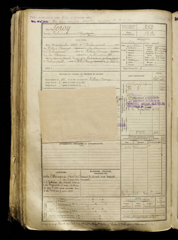 Leroy, Fabius Marius Alfred Raoul, né le 12 décembre 1896 à Béhencourt (Somme), classe 1916, matricule n° 352, Bureau de recrutement d'Amiens