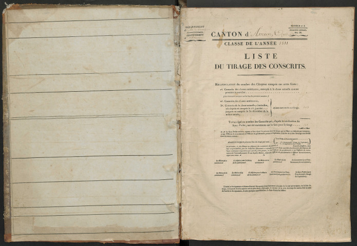 Tirage au sort (arrondissement d'Amiens) – double - de l'année 1811