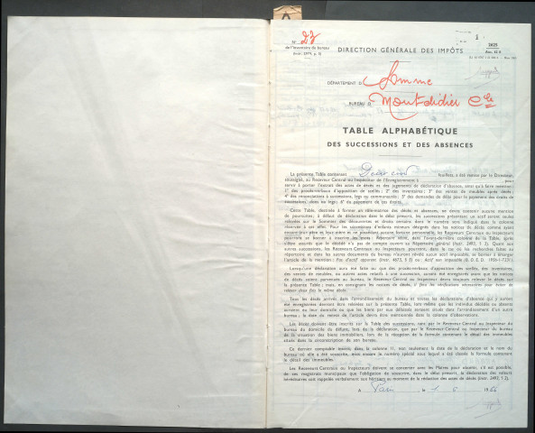 Table des successions et absences du bureau de Montdidier