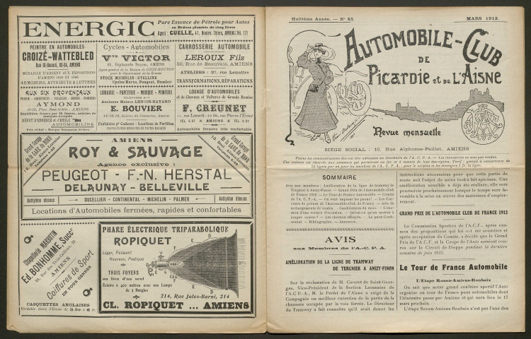 Automobile-club de Picardie et de l'Aisne. Revue mensuelle, 8e année, mars 1912