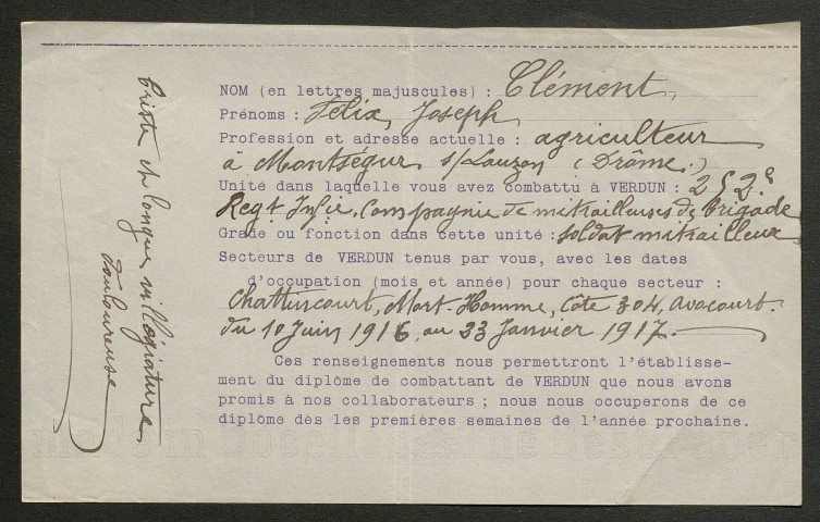 Témoignage de Clément, Félix et correspondance avec Jacques Péricard