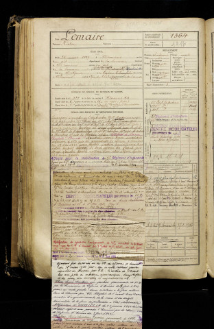 Lemaire, Victor, né le 25 mars 1897 à Amiens (Somme), classe 1917, matricule n° 1364, Bureau de recrutement d'Amiens