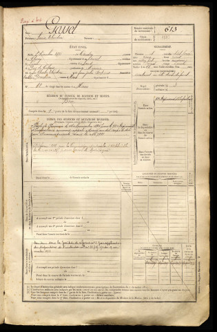 Gosset, Louis Theodore, né le 08 décembre 1873 à Caudry (Nord), classe 1893, matricule n° 613, Bureau de recrutement de Péronne
