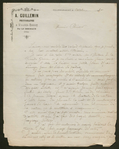 Témoignage de Guillemin, A. et correspondance avec Jacques Péricard