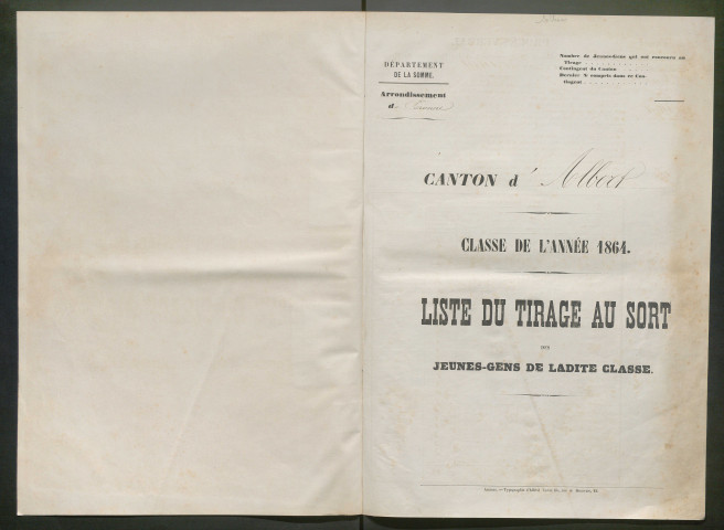 Tirage au sort (arrondissement de Péronne) de l'année 1864