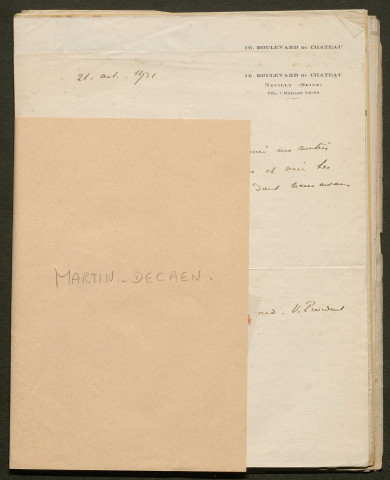 Témoignage de Martin-Ducaen (Colonel) et correspondance avec Jacques Péricard