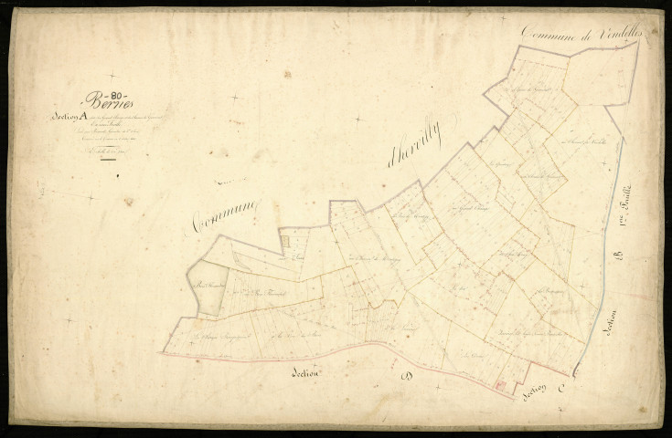 Plan du cadastre napoléonien - Bernes : Grand champ (Le ; Chemin de Goncourt (Le), A