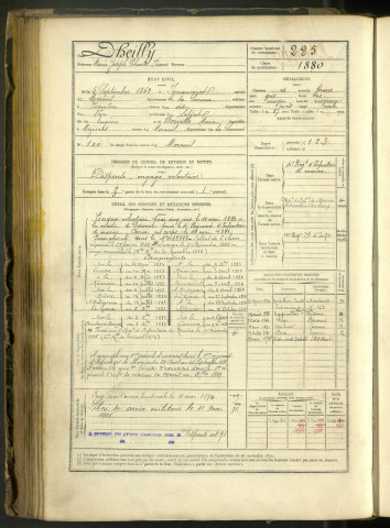 Dheilly, Marie Joseph Charles Pierre, né le 5 septembre 1862 à Ignaucourt (Somme, France), classe 1882, matricule n° 225, Bureau de recrutement de Péronne