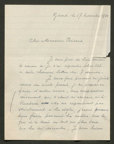 Témoignage de De Cook-Mournan, Firmin (Caporal) et correspondance avec Jacques Péricard