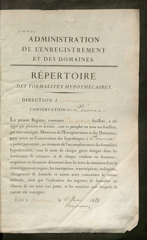Répertoire des formalités hypothécaires, du 12/05/1821 au 08/09/1821, registre n° 090 (Péronne)