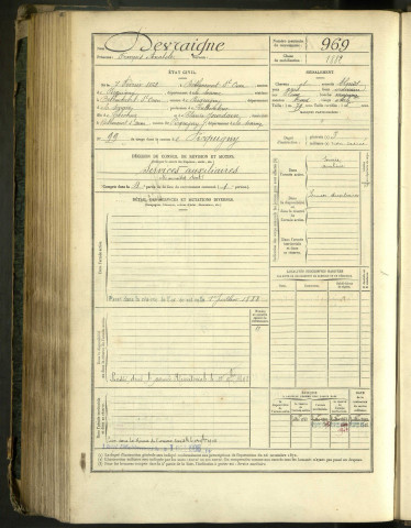 Devraigne, François Anatole, né le 7 février 1862 à Béthencourt-Saint-Ouen (Somme, France), classe 1882, matricule n° 969, Bureau de recrutement d'Amiens