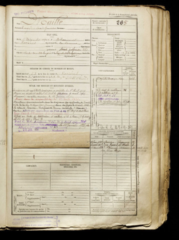 Maille, Eugène Louis Maurice, né le 06 décembre 1901 à Méharicourt (Somme), classe 1921, matricule n° 265, Bureau de recrutement de Péronne
