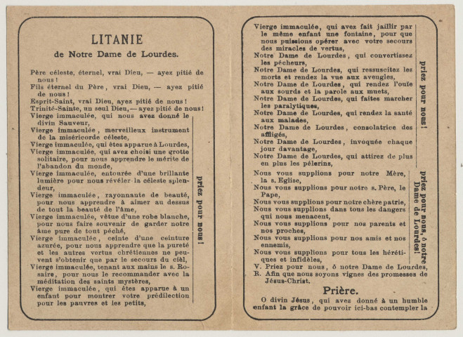Je suis l'Immaculée Conception. Apparition de la Vierge Marie à Sainte Bernadette de Soubirou. Litanie de Notre Dame de Lourdes