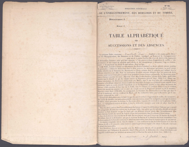 Table des successions et absences du bureau de Poix-de-Picardie
