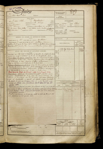 Quien, Pierre Paul Louis, né le 06 mai 1896 à Montdidier (Somme), classe 1916, matricule n° 219, Bureau de recrutement de Péronne